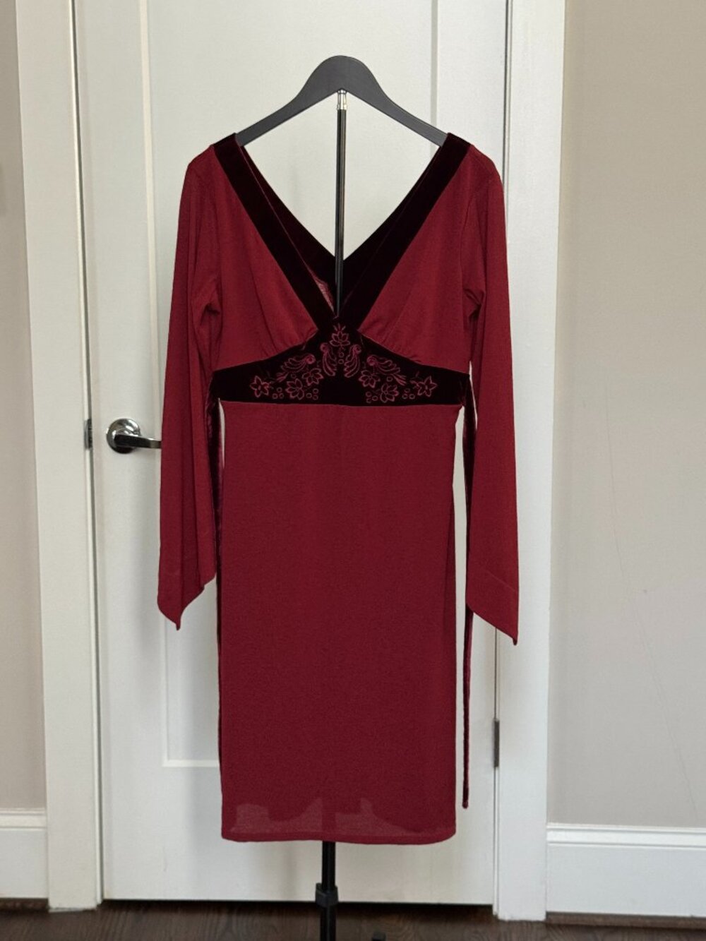 Vintage Arden B Royal Burgundy Empire Dress with Velvet Detail US Size Large